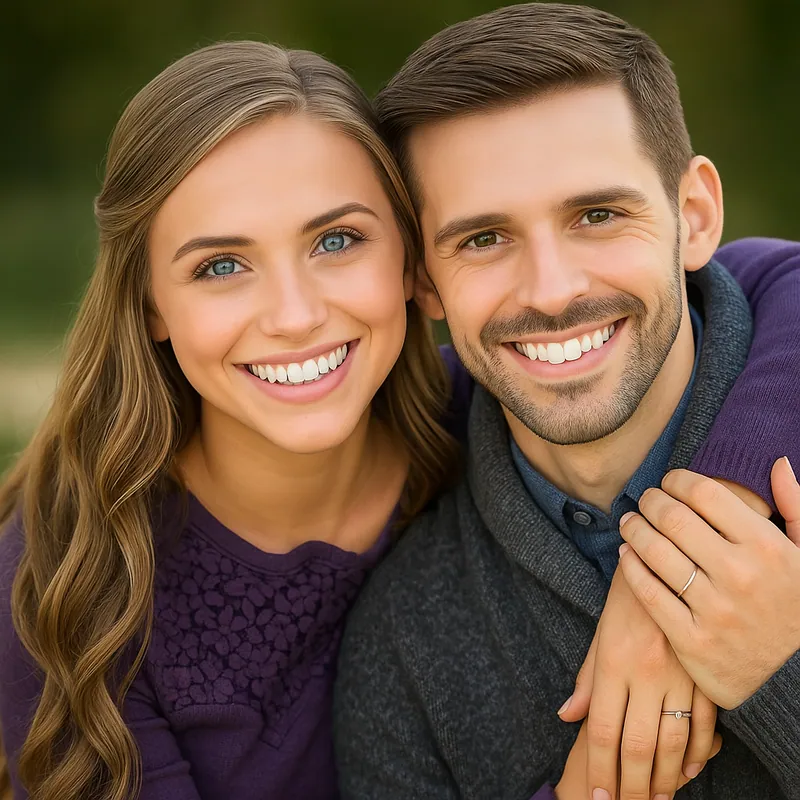 Smiling couple showing healthy, natural-looking teeth